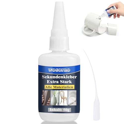 Sekundenkleber Extra Stark 50g – Wasserfest & Hitzebeständig für Holz, Metall, Glas und Kunststoff – Ideal für Alltagsre