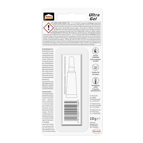 Pattex Sekundenkleber Ultra Gel – Extra starker, flexibler Superkleber für Gummi, Leder & Holz, 10g