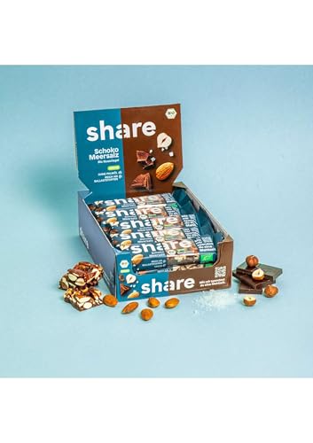 Share Bio Nussriegel Schoko & Meersalz – Veganer Snack für unterwegs – Mandeln und Haselnüsse ohne Palmöl