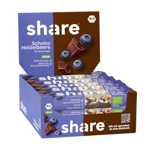 Share Bio Nussriegel Schoko & Meersalz – Veganer Snack für unterwegs – Mandeln und Haselnüsse ohne Palmöl