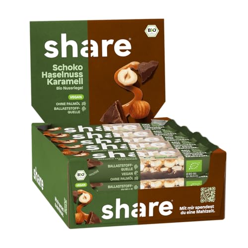 Share Bio Nussriegel Schoko & Meersalz – Veganer Snack für unterwegs – Mandeln und Haselnüsse ohne Palmöl