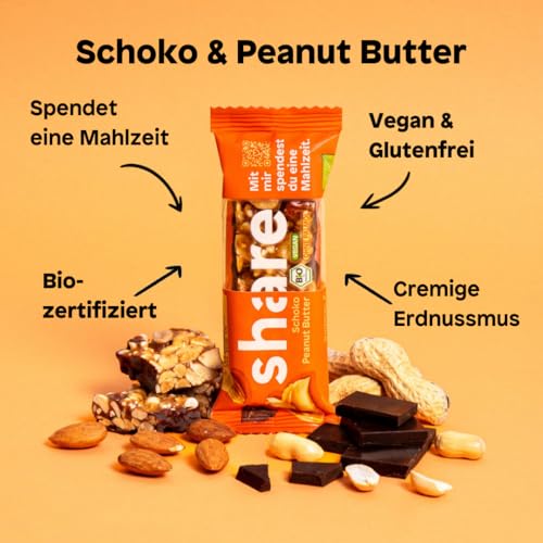Share Bio Nussriegel Schoko & Meersalz – Veganer Snack für unterwegs – Mandeln und Haselnüsse ohne Palmöl