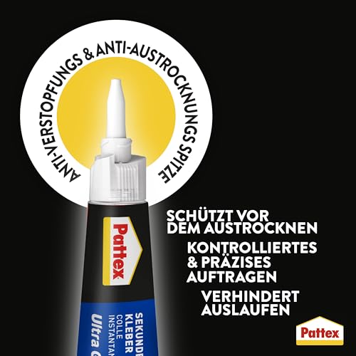 Pattex Sekundenkleber Ultra Gel – Extra starker, flexibler Superkleber für Gummi, Leder & Holz, 10g
