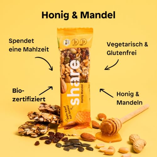 Share Bio Nussriegel Schoko & Meersalz – Veganer Snack für unterwegs – Mandeln und Haselnüsse ohne Palmöl