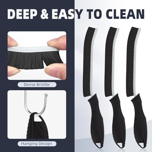 Hartborsten Ecken Reinigungsbürste Schwarz - Effektive Fugenbürste für Bad & Fliesen, 3 Stück zur gründlichen Reinigung