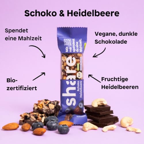 Share Bio Nussriegel Schoko & Meersalz – Veganer Snack für unterwegs – Mandeln und Haselnüsse ohne Palmöl