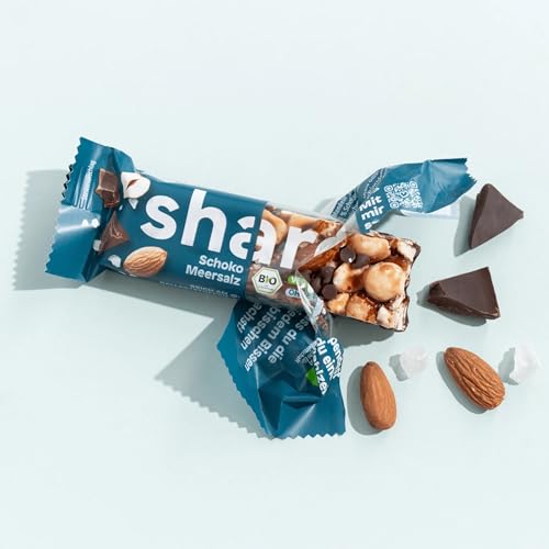 Share Bio Nussriegel Schoko & Meersalz – Veganer Snack für unterwegs – Mandeln und Haselnüsse ohne Palmöl