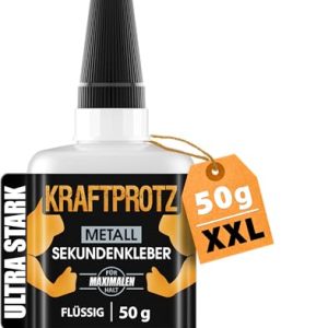 ARKA KRAFTPROTZ Sekundenkleber für Metall – 50g extra starker, hitzebeständiger Superkleber für dauerhafte Verbindungen