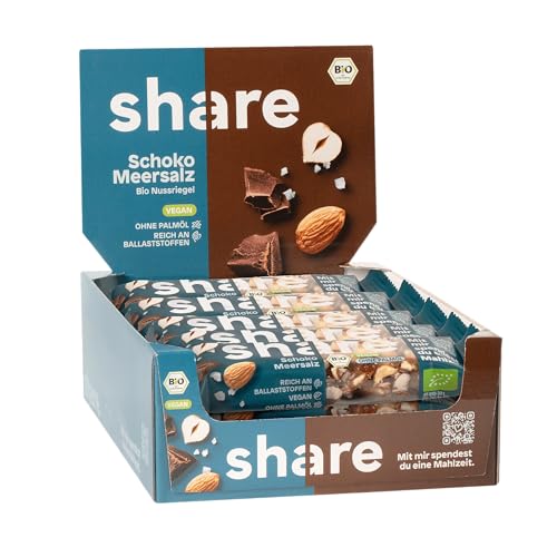 Share Bio Nussriegel Schoko & Meersalz – Veganer Snack für unterwegs – Mandeln und Haselnüsse ohne Palmöl
