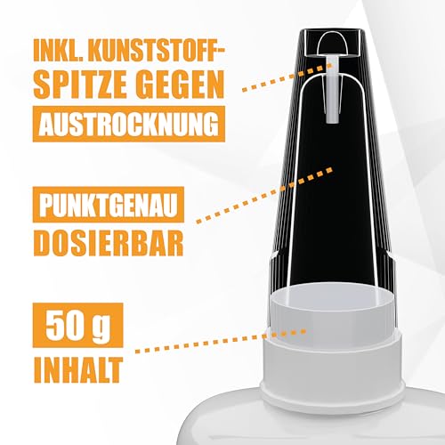 KRAFTPROTZ Sekundenkleber flüssig – 50g Superkleber für Holz, Glas, Metall – wasserfest & hitzebeständig, ideal für präz