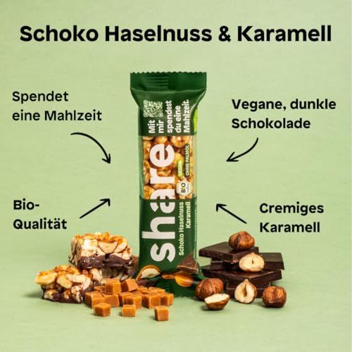 Share Bio Nussriegel Schoko & Meersalz – Veganer Snack für unterwegs – Mandeln und Haselnüsse ohne Palmöl