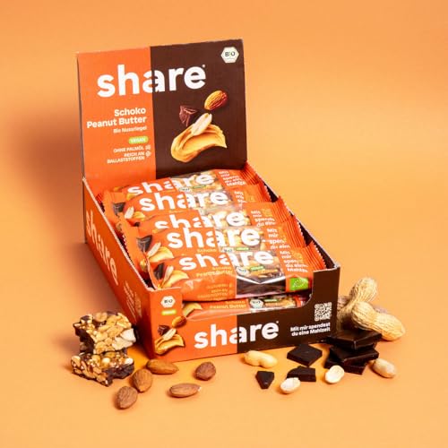 Share Bio Nussriegel Schoko & Meersalz – Veganer Snack für unterwegs – Mandeln und Haselnüsse ohne Palmöl