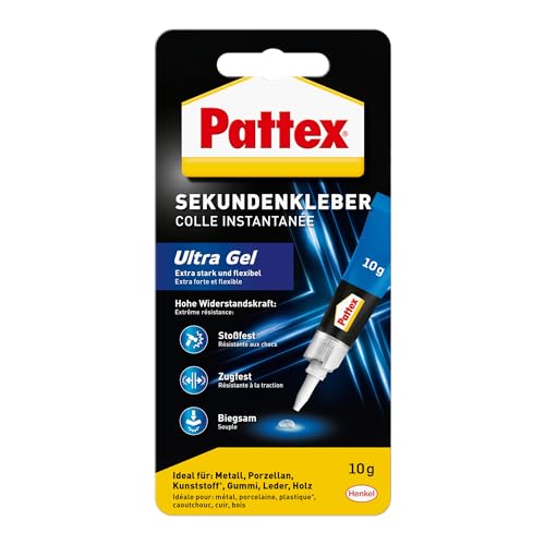 Pattex Sekundenkleber Ultra Gel – Extra starker, flexibler Superkleber für Gummi, Leder & Holz, 10g