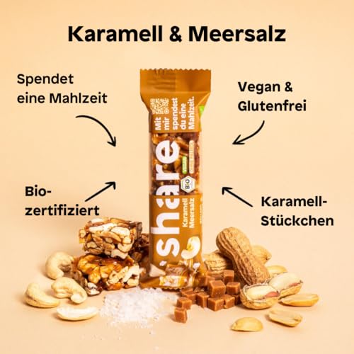 Share Bio Nussriegel Schoko & Meersalz – Veganer Snack für unterwegs – Mandeln und Haselnüsse ohne Palmöl