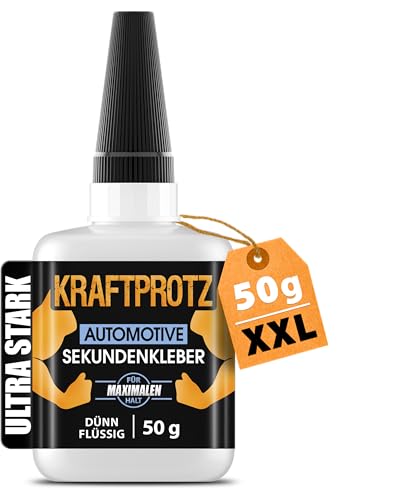KRAFTPROTZ Sekundenkleber Gel für KFZ & Motorrad – 50g extra starker, hitzebeständiger und wasserfester Kleber für Repar