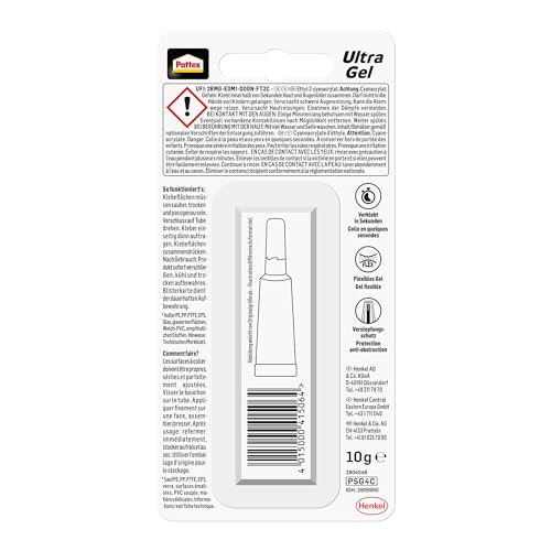 Pattex Sekundenkleber Ultra Gel – Extra starker, flexibler Superkleber für Gummi, Leder & Holz, 10g