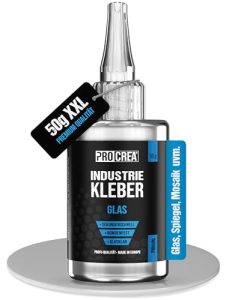 Glas Sekundenkleber 50g - Extra starker transparenter Kleber mit Anti-Austrocknungs-Spitze für alle Glastypen - Wasserfe