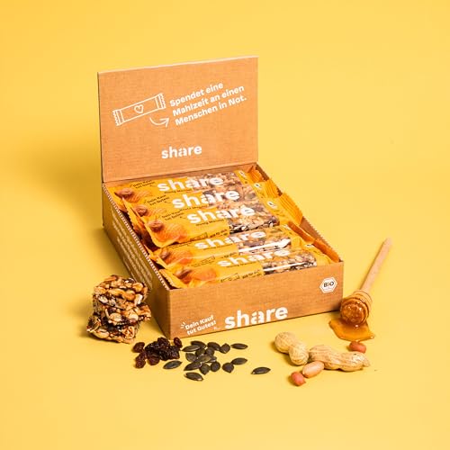 Share Bio Nussriegel Schoko & Meersalz – Veganer Snack für unterwegs – Mandeln und Haselnüsse ohne Palmöl