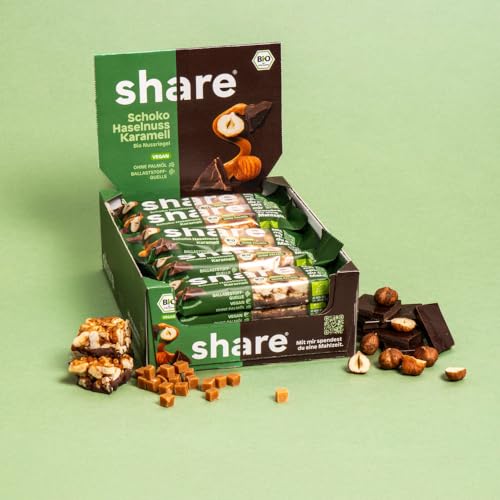 Share Bio Nussriegel Schoko & Meersalz – Veganer Snack für unterwegs – Mandeln und Haselnüsse ohne Palmöl