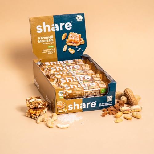 Share Bio Nussriegel Schoko & Meersalz – Veganer Snack für unterwegs – Mandeln und Haselnüsse ohne Palmöl