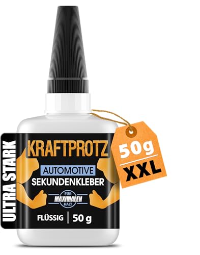 KRAFTPROTZ Sekundenkleber extra stark für KFZ & Motorrad – 50g, wasserfest und hitzebeständig, ideal für GFK, Kunststoff