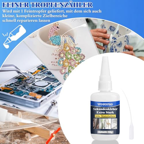 Sekundenkleber Extra Stark 50g – Wasserfest & Hitzebeständig für Holz, Metall, Glas und Kunststoff – Ideal für Alltagsre