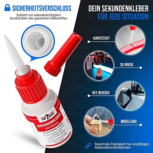 Top2Glue Premium Sekundenkleber Set – 3x Wasserfester & Hitzebeständiger Superkleber mit Aktivator Spray für starke Anwe