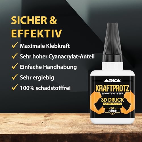 Arka 3D Druck Superkleber 2x 50g | Extra Stark & Wasserfest | Ideal für PLA, ABS, PETG & TPU