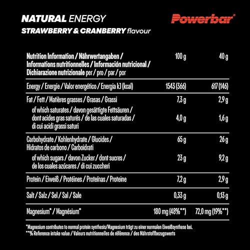 Powerbar - Natürlicher Energieriegel - Erdbeere Cranberry - 18x40g - Vegane Kohlenhydrate mit Magnesium - Palmölfrei für