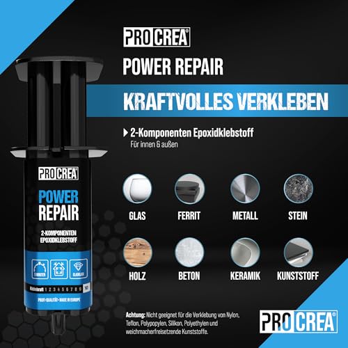 Epoxidkleber "Power Repair" - Extra starker, glasklarer 2-Komponenten-Kleber für Holz, Glas & Kunststoff in praktischer
