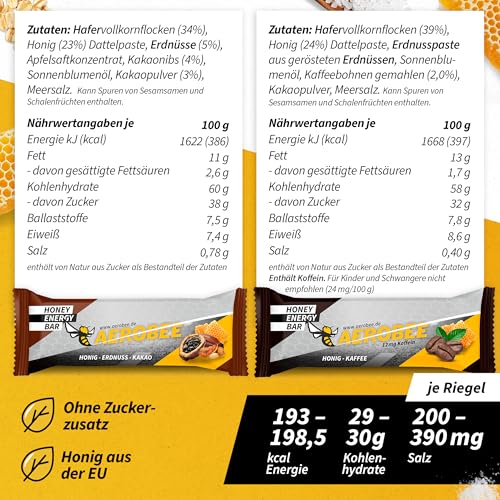 AEROBEE Energieriegel Probierpaket - 4 leckere Sorten ohne Zucker für Wandernahrung & als Mahlzeitenersatz