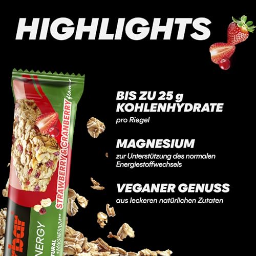 Powerbar - Natürlicher Energieriegel - Erdbeere Cranberry - 18x40g - Vegane Kohlenhydrate mit Magnesium - Palmölfrei für