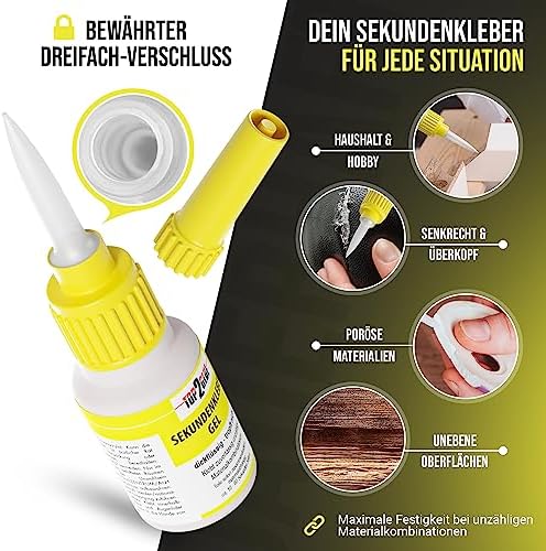 Sekundenkleber GEL - Extra starker, wasserfester & hitzebeständiger Superkleber für plastik, keramik, holz im Haushalt