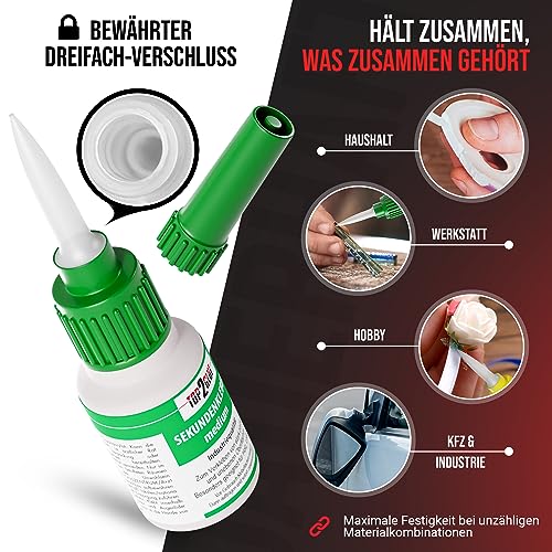 Top2Glue Premium Sekundenkleber Set – 3x Wasserfester & Hitzebeständiger Superkleber mit Aktivator Spray für starke Anwe