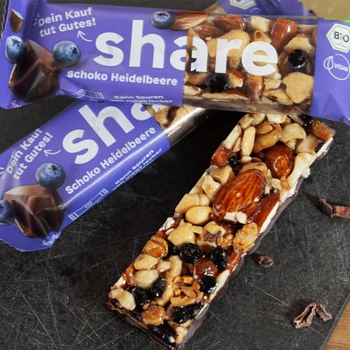 Share Bio Nussriegel Schoko & Meersalz – Veganer Snack für unterwegs – Mandeln und Haselnüsse ohne Palmöl