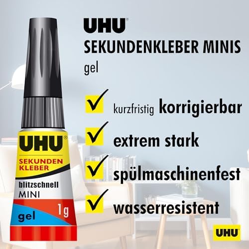 UHU Sekundenkleber extra stark | 3x1g Tuben im Set mit Aufbewahrungsbox | Ideal für Kunststoff, Metall, Holz & Keramik