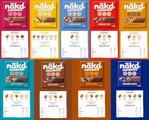 Nakd Riegel - Gesunde Frucht- und Nuss-Snacks für Erwachsene & Kinder, vegan, glutenfrei, ideal für Frühstück (24 Stück)