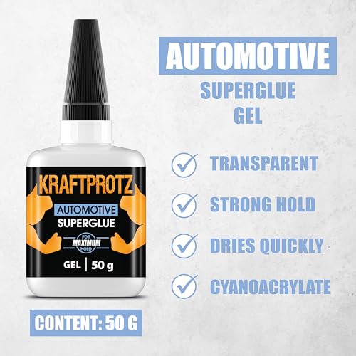 KRAFTPROTZ Sekundenkleber Gel für KFZ & Motorrad – 50g extra starker, hitzebeständiger und wasserfester Kleber für Repar