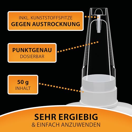 KRAFTPROTZ Sekundenkleber flüssig – 50g Superkleber für Holz, Glas, Metall – wasserfest & hitzebeständig, ideal für präz