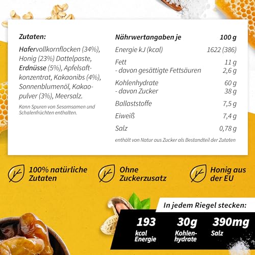 AEROBEE Energieriegel Probierpaket - 4 leckere Sorten ohne Zucker für Wandernahrung & als Mahlzeitenersatz