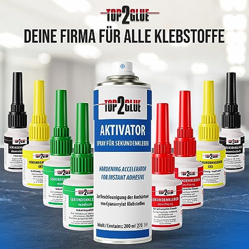 Top2Glue Premium Sekundenkleber Set – 3x Wasserfester & Hitzebeständiger Superkleber mit Aktivator Spray für starke Anwe