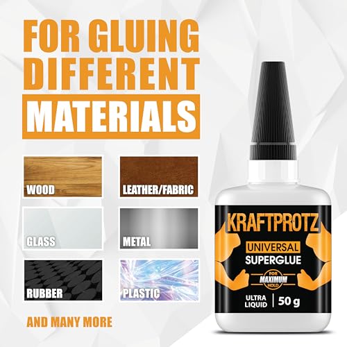 KRAFTPROTZ Sekundenkleber flüssig – 50g Superkleber für Holz, Glas, Metall – wasserfest & hitzebeständig, ideal für präz