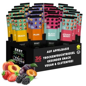 Zest Delites Fruchtriegel – Glutenfreie, zuckerfreie Snacks mit getrockneten Früchten für unterwegs, 25 g, 36 Stück Erdb