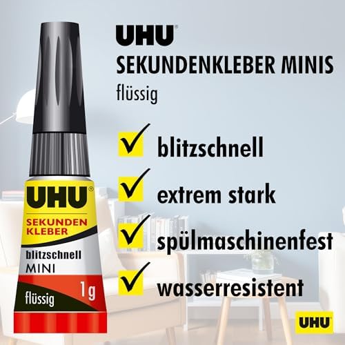 UHU Sekundenkleber extra stark | 3x1g Tuben im Set mit Aufbewahrungsbox | Ideal für Kunststoff, Metall, Holz & Keramik