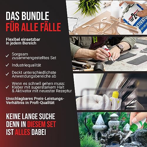 Top2Glue Premium Sekundenkleber Set – 3x Wasserfester & Hitzebeständiger Superkleber mit Aktivator Spray für starke Anwe