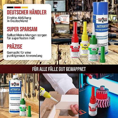 Top2Glue Premium Sekundenkleber Set – 3x Wasserfester & Hitzebeständiger Superkleber mit Aktivator Spray für starke Anwe