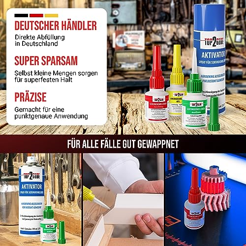 Top2Glue Premium Sekundenkleber Set – 3x Wasserfester & Hitzebeständiger Superkleber mit Aktivator Spray für starke Anwe
